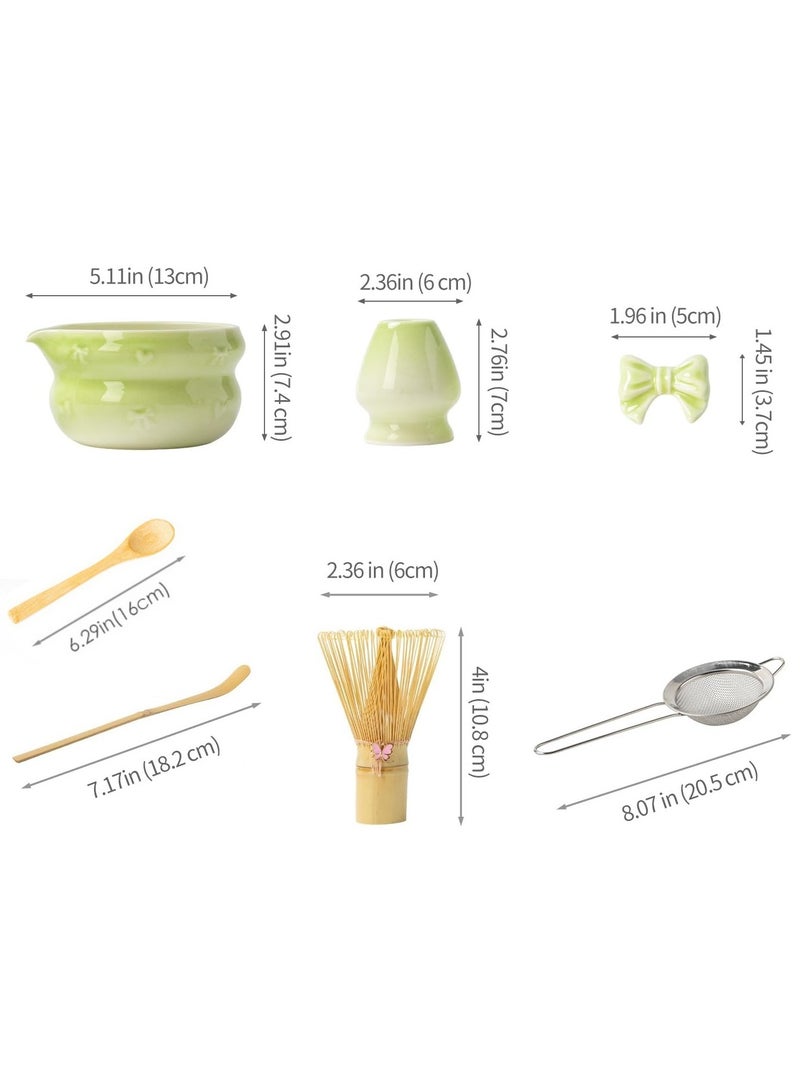 8 Pcs Matcha Whisk Set, Green Matcha Kit, Matcha Set Includes Matcha Bowl with Spout, Matcha Whisk and Holder, Ceramic Tea Caddy, Bamboo Scoop, Scoop Rest, Sifter and Tea Towel, Gift for Tea Lover - view 3